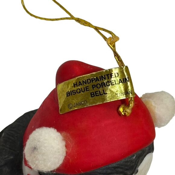 PENGUIN Bell Christmas Ornament Bisque Porcelain L'il Chimers Jasco Vtg - Picture 5 of 7